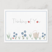 Carte Postale Aquarelle bleu Dusty Floral Penser à vous (Devant)