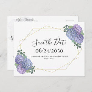 Carte Postale Aquarelle bleu Dusty or Floral Enregistrer la date