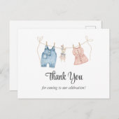 Carte Postale Aquarelle bleu et rose Merci de révélation de genr (Devant / Derrière)