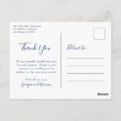 Carte Postale Aquarelle bleu marine Merci Mariage moderne (Dos)