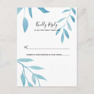 Carte Postale Aquarelle bleu moderne Floral RSVP