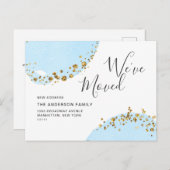 Carte Postale Aquarelle bleu or Faire-part de déplacement (Devant / Derrière)