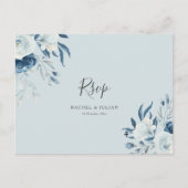 Carte Postale Aquarelle bleu pâle mariage floral RSVP (Devant)