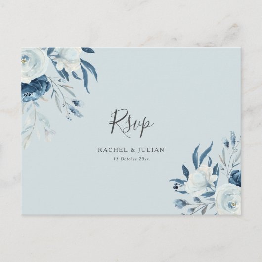 Carte Postale Aquarelle bleu pâle mariage floral RSVP (Devant)