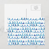 Carte Postale Aquarelle bleu peinte à la main Motif ondulé (Devant / Derrière)