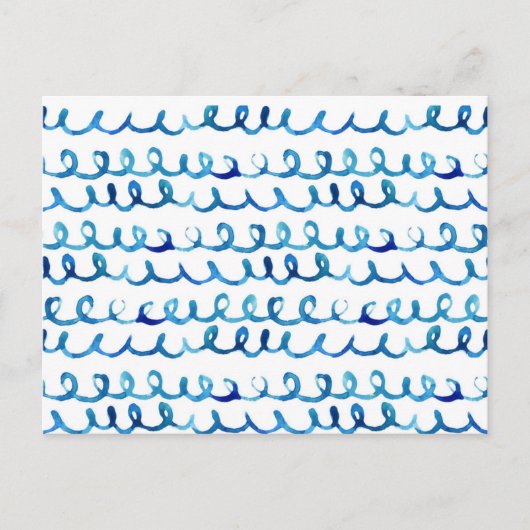 Carte Postale Aquarelle bleu peinte à la main Motif ondulé (Devant)