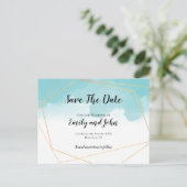 Carte Postale Aquarelle bleu puriste Géométrique Enregistrer la  (Debout devant)