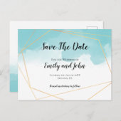 Carte Postale Aquarelle bleu puriste Géométrique Enregistrer la  (Devant / Derrière)