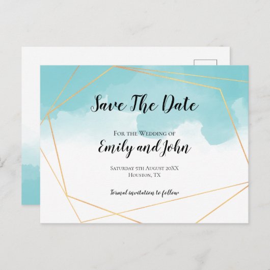 Carte Postale Aquarelle bleu puriste Géométrique Enregistrer la  (Devant / Derrière)