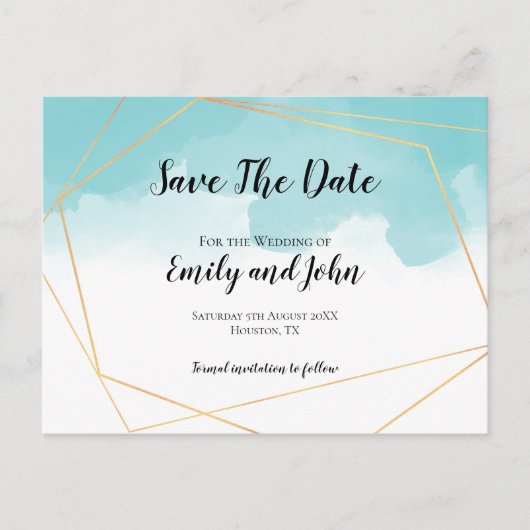 Carte Postale Aquarelle bleu puriste Géométrique Enregistrer la  (Devant)