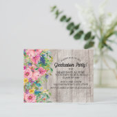 Carte Postale Aquarelle bleu rose rustique Floral Grad Party (Debout devant)