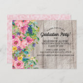 Carte Postale Aquarelle bleu rose rustique Floral Grad Party (Devant / Derrière)