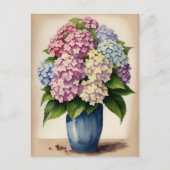Carte Postale Aquarelle bleu rose violet Hydrangea Flower (Devant)