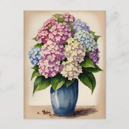 Carte Postale Aquarelle bleu rose violet Hydrangea Flower (Devant)