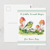 Carte Postale Aquarelle bleu Tit et vol Agaric (Devant / Derrière)