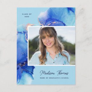 Carte Postale Aquarelle bleu turquoise or aquarelle photo Gradua