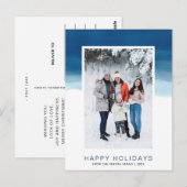 Carte Postale Aquarelle Bleu Vague Joyeux Fête Photo (Devant / Derrière)