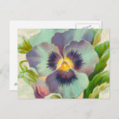 Carte Postale Aquarelle bleu Vintage Pansy (Devant / Derrière)