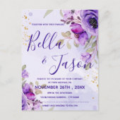 Carte Postale Aquarelle bleu violet Faire-part de mariage floral (Devant)