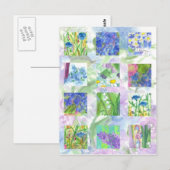 Carte Postale Aquarelle bleue Fleurs Collage Art Lilac Daisy (Devant / Derrière)