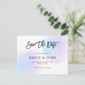 Carte Postale Aquarelle Bleue/Lilac/Mariage Script Enregistrer L (Debout devant)