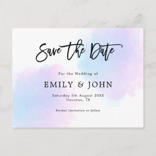 Carte Postale Aquarelle Bleue/Lilac/Mariage Script Enregistrer L