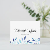 Carte Postale Aquarelle bleue Merci Feuille (Debout devant)