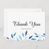 Carte Postale Aquarelle bleue Merci Feuille (Devant / Derrière)