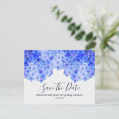 Carte Postale Aquarelle Blue Hydrangea Enregistrer la date (Debout devant)