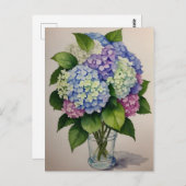 Carte Postale Aquarelle Blue Hydrangea Flower (Devant / Derrière)