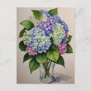 Carte Postale Aquarelle Blue Hydrangea Flower