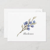 Carte Postale Aquarelle Blueberries Botanique (Devant / Derrière)