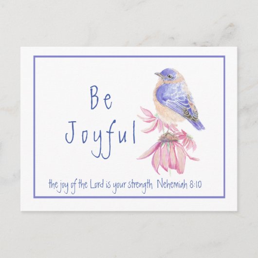 Carte Postale Aquarelle Bluebird Joy of the Lord Bible Citation (Devant)