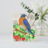 Carte Postale Aquarelle Bluebird Roses rouges Collage (Debout devant)
