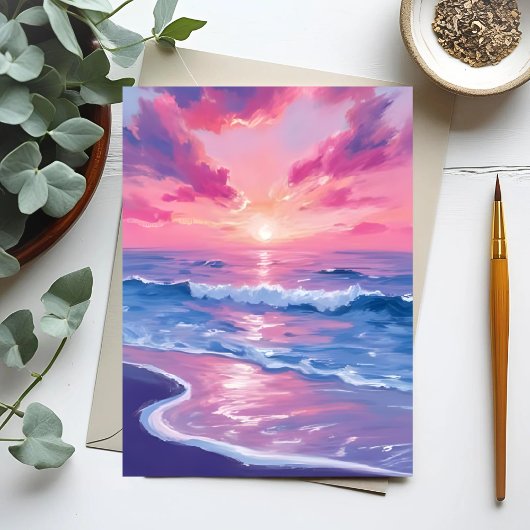 Carte Postale Aquarelle Blush Ocean Sunset Waves