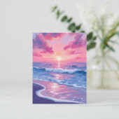 Carte Postale Aquarelle Blush Ocean Sunset Waves (Debout devant)