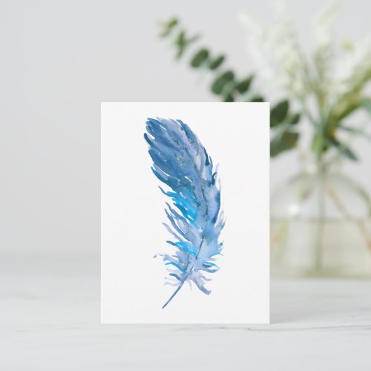 Carte Postale Aquarelle Boho Blue Feather (Debout devant)