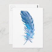 Carte Postale Aquarelle Boho Blue Feather (Devant / Derrière)