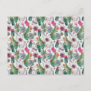 Carte Postale Aquarelle Boho exotique Cactus et Motif succulent