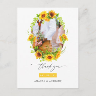 Carte Postale Aquarelle Boho Sunflowers Mariage Photo Merci
