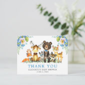 Carte Postale Aquarelle Bois Animaux Baby shower Bleu (Debout devant)