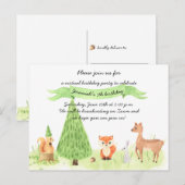 Carte Postale Aquarelle Bois Animaux Fête d'anniversaire virtuel (Devant / Derrière)