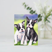 Carte Postale Aquarelle Boston Terrier Puppies (Debout devant)