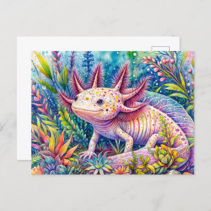 Carte Postale Aquarelle botanique colorée Axolotl