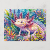 Carte Postale Aquarelle botanique colorée Axolotl (Devant)