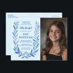 Carte Postale Aquarelle botanique CUSTOM PHOTO Bat Bar Mitzvah<br><div class="desc">Carte postale idéale pour annoncer un bat mitzvah, bar mitzvah ou toute autre célébration juive ! L'art délicat de trame feuille dessinée à la main pour vous! ENTIÈREMENT PERSONNALISABLE ! Cliquez sur "Personnaliser" ci-dessus pour modifier le texte, ajoutez votre photo. Cliquez sur "modifier à l'aide de l'outil de conception" pour...</div>