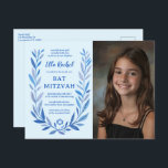 Carte Postale Aquarelle botanique CUSTOM PHOTO Bat Bar Mitzvah<br><div class="desc">Carte postale idéale pour annoncer un bat mitzvah, bar mitzvah ou toute autre célébration juive ! L'art délicat de trame feuille dessinée à la main pour vous! ENTIÈREMENT PERSONNALISABLE ! Cliquez sur "Personnaliser" ci-dessus pour modifier le texte, ajoutez votre photo. Cliquez sur "modifier à l'aide de l'outil de conception" pour...</div>