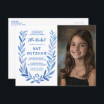 Carte Postale Aquarelle botanique CUSTOM PHOTO Bat Bar Mitzvah<br><div class="desc">Carte postale idéale pour annoncer un bat mitzvah, bar mitzvah ou toute autre célébration juive ! L'art délicat de trame feuille dessinée à la main pour vous! ENTIÈREMENT PERSONNALISABLE ! Cliquez sur "Personnaliser" ci-dessus pour modifier le texte, ajoutez votre photo. Cliquez sur "modifier à l'aide de l'outil de conception" pour...</div>
