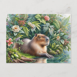 Carte Postale Aquarelle botanique de Capybara