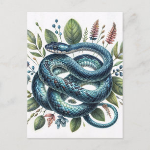 Carte Postale Aquarelle botanique de serpent bleu